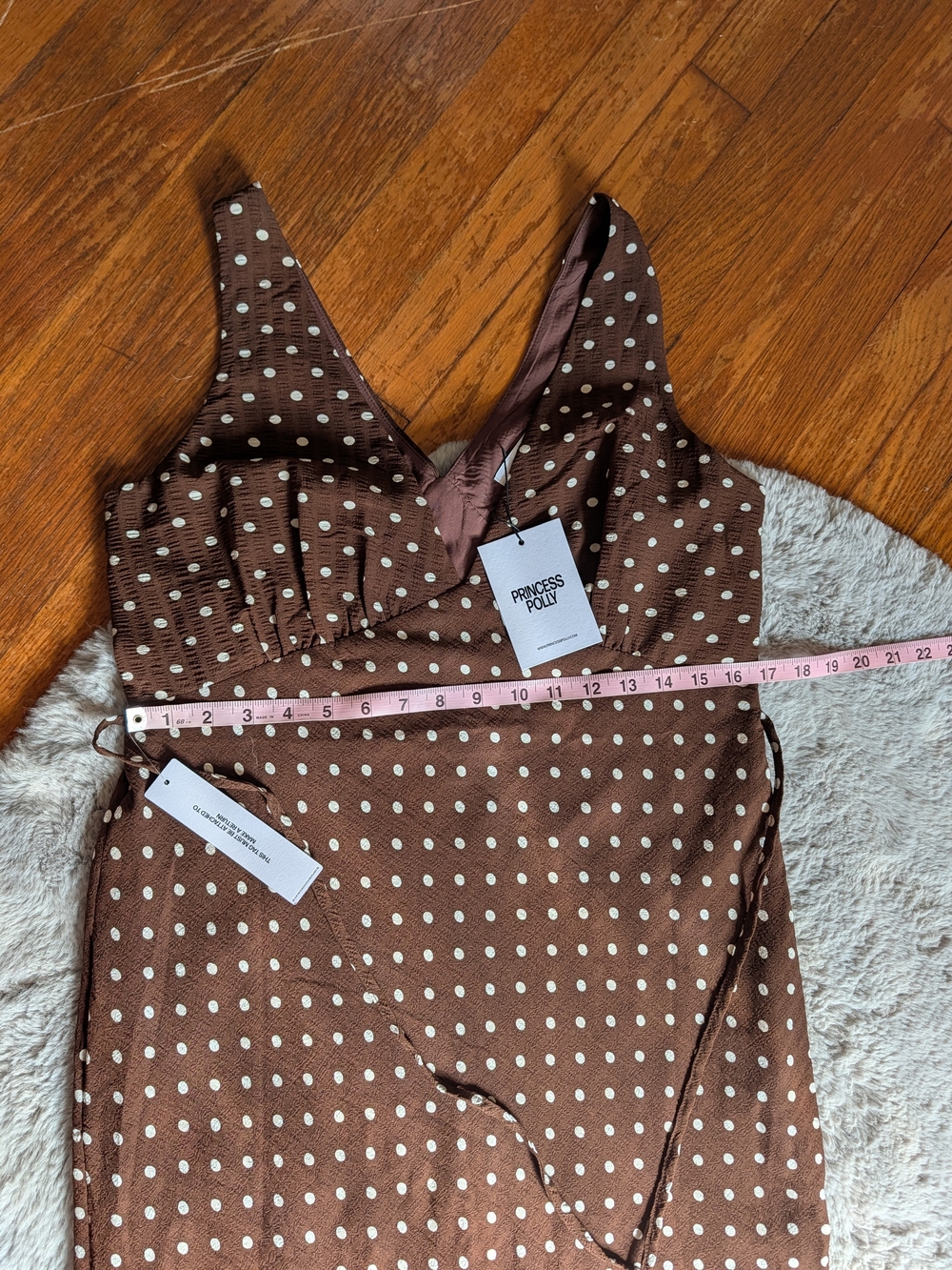 NWT Princess Polly Nellie Brown and White Polka Dot V-Neck Maxi Dress - Picture 5 of 8